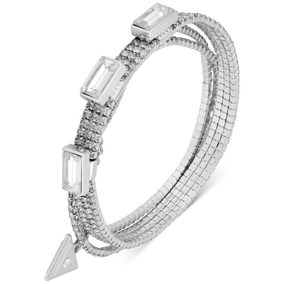 Guess Silver Tone 3-Pc. Set Baguette Stone Stretch Bracelets - Picture 1 of 1